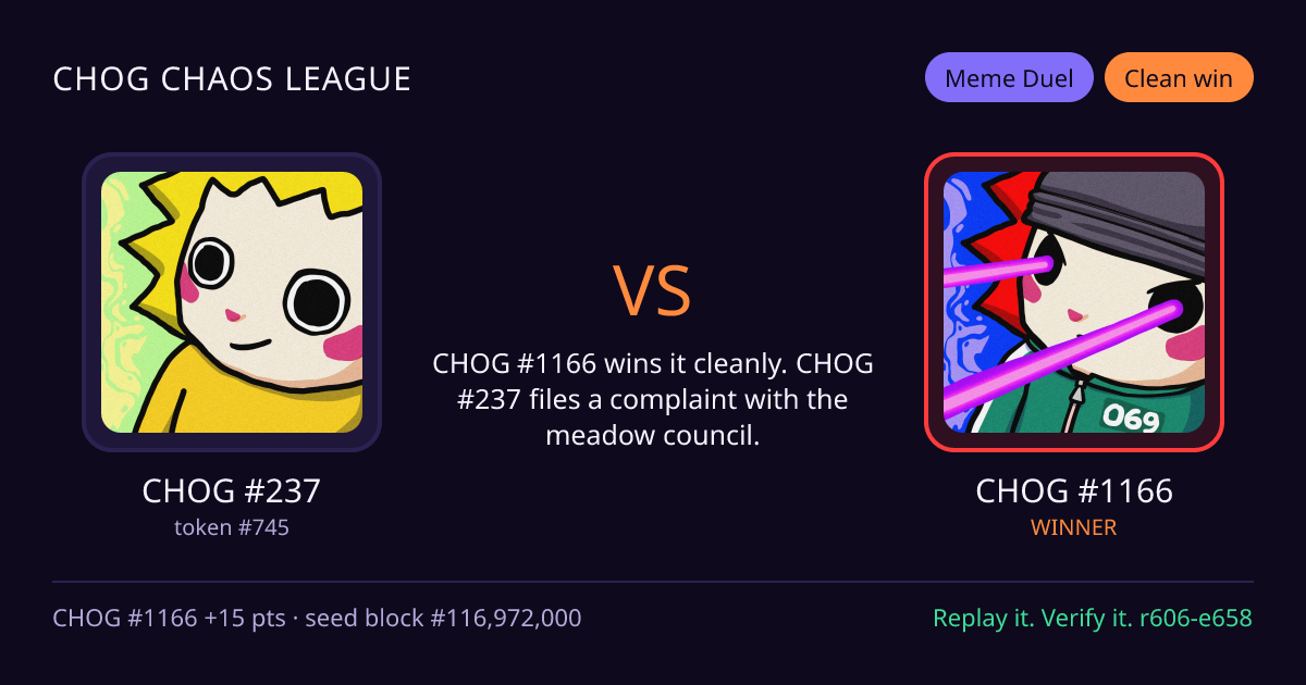 Highlight card: CHOG #237 versus CHOG #1166