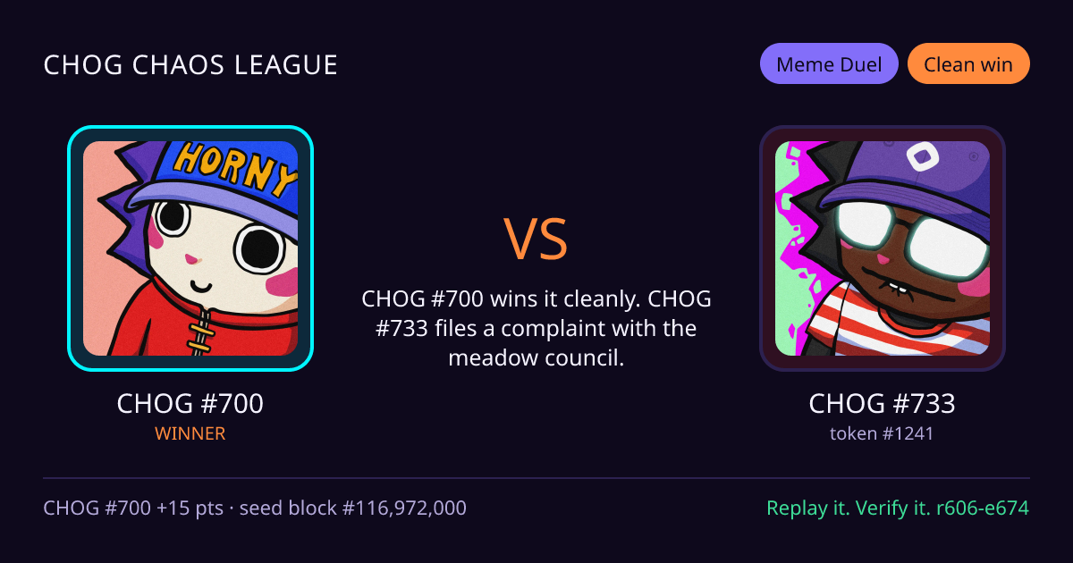 Highlight card: CHOG #700 versus CHOG #733