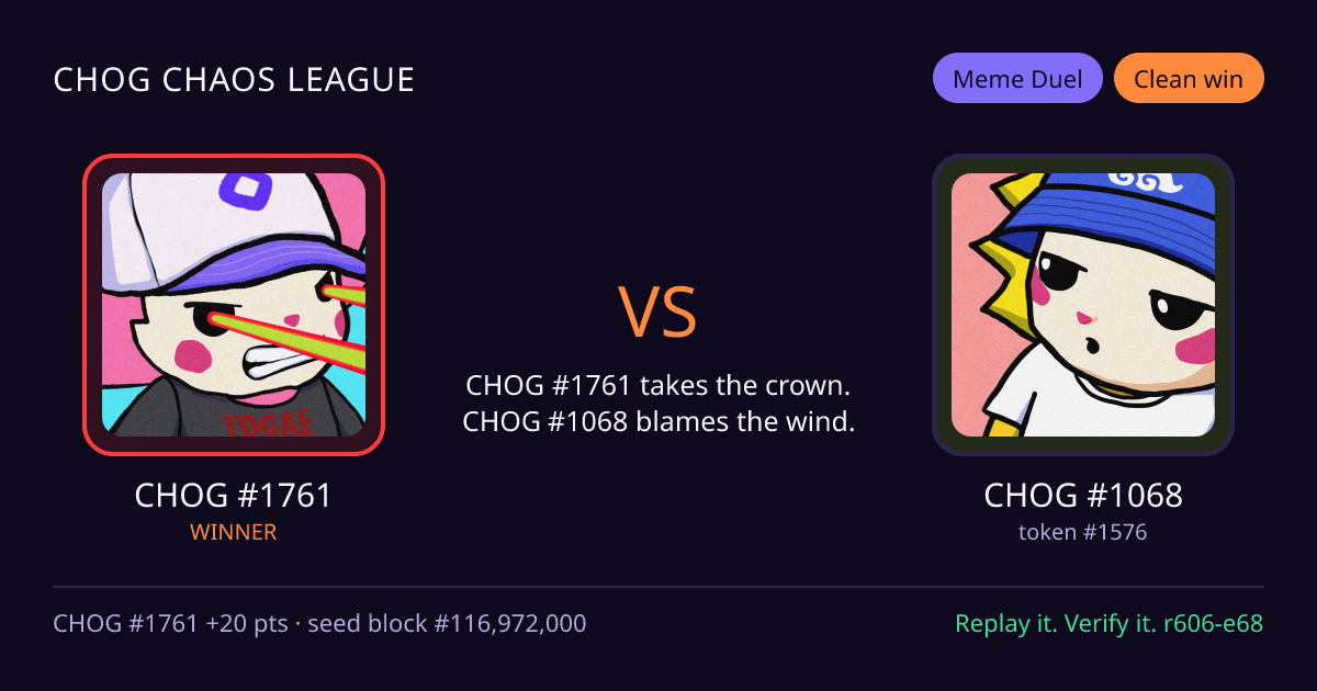 Highlight card: CHOG #1761 versus CHOG #1068