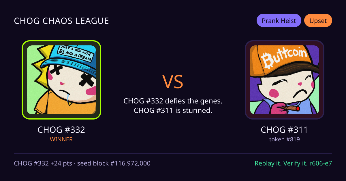 Highlight card: CHOG #332 versus CHOG #311