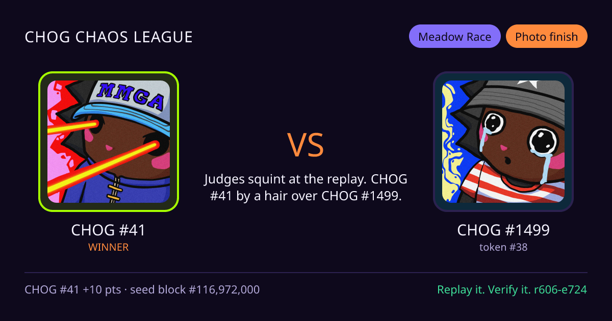 Highlight card: CHOG #41 versus CHOG #1499