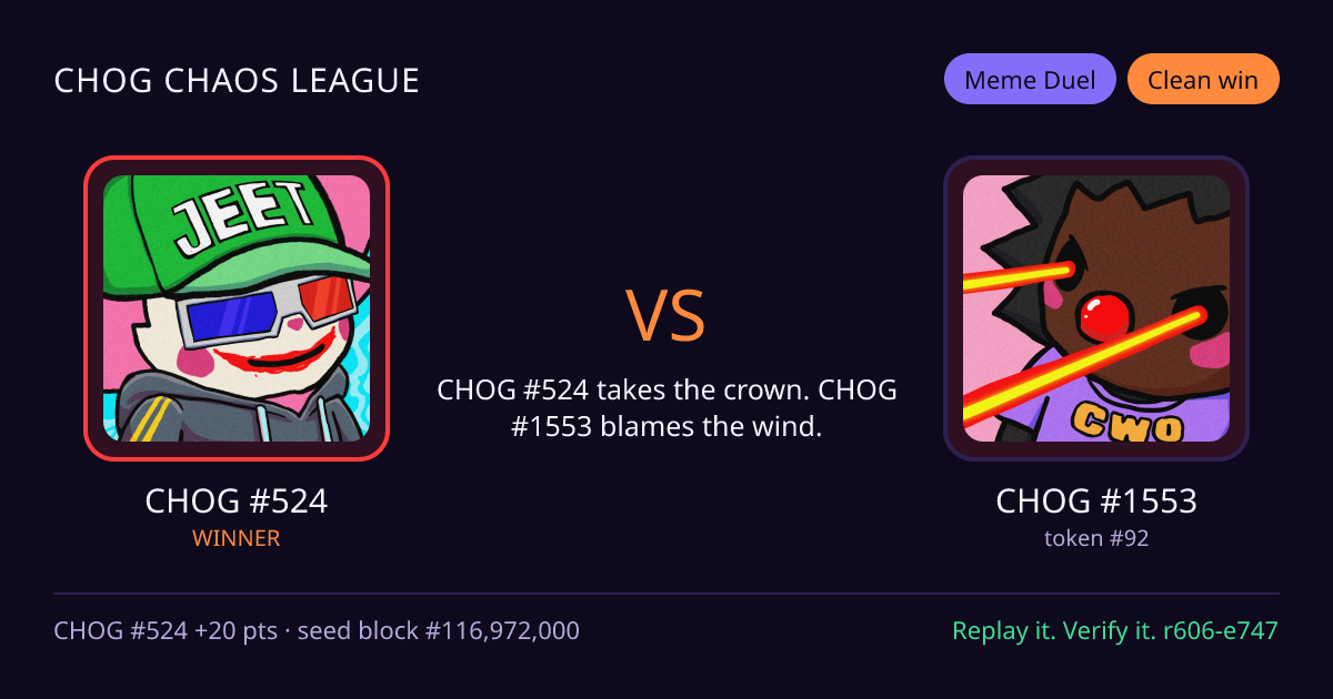 Highlight card: CHOG #524 versus CHOG #1553