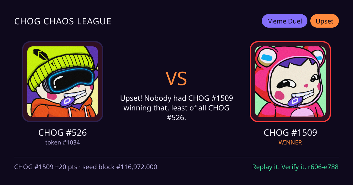 Highlight card: CHOG #526 versus CHOG #1509