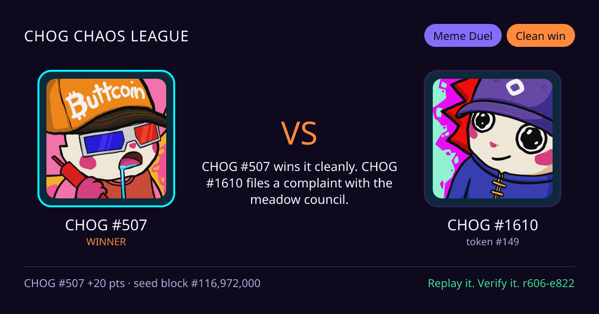 Highlight card: CHOG #507 versus CHOG #1610