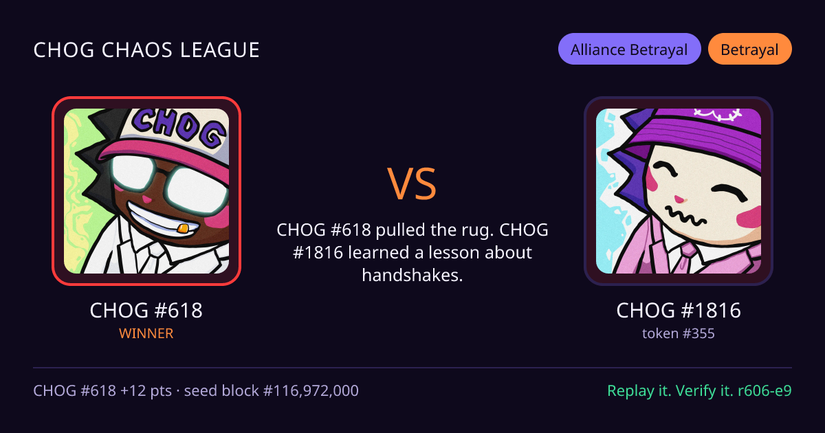 Highlight card: CHOG #618 versus CHOG #1816