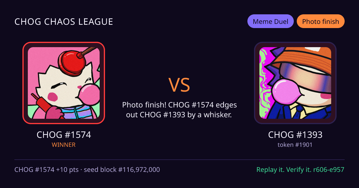 Highlight card: CHOG #1574 versus CHOG #1393