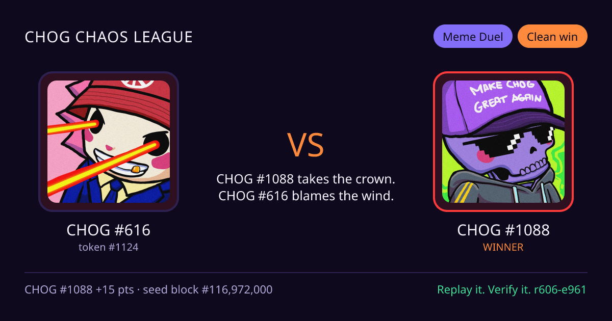 Highlight card: CHOG #616 versus CHOG #1088