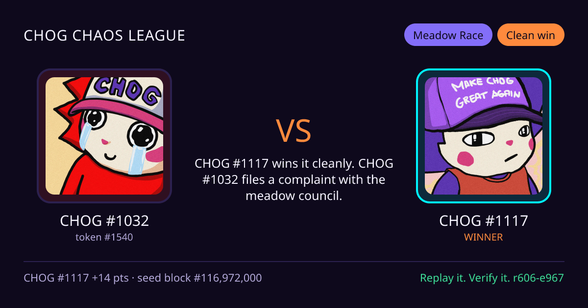 Highlight card: CHOG #1032 versus CHOG #1117
