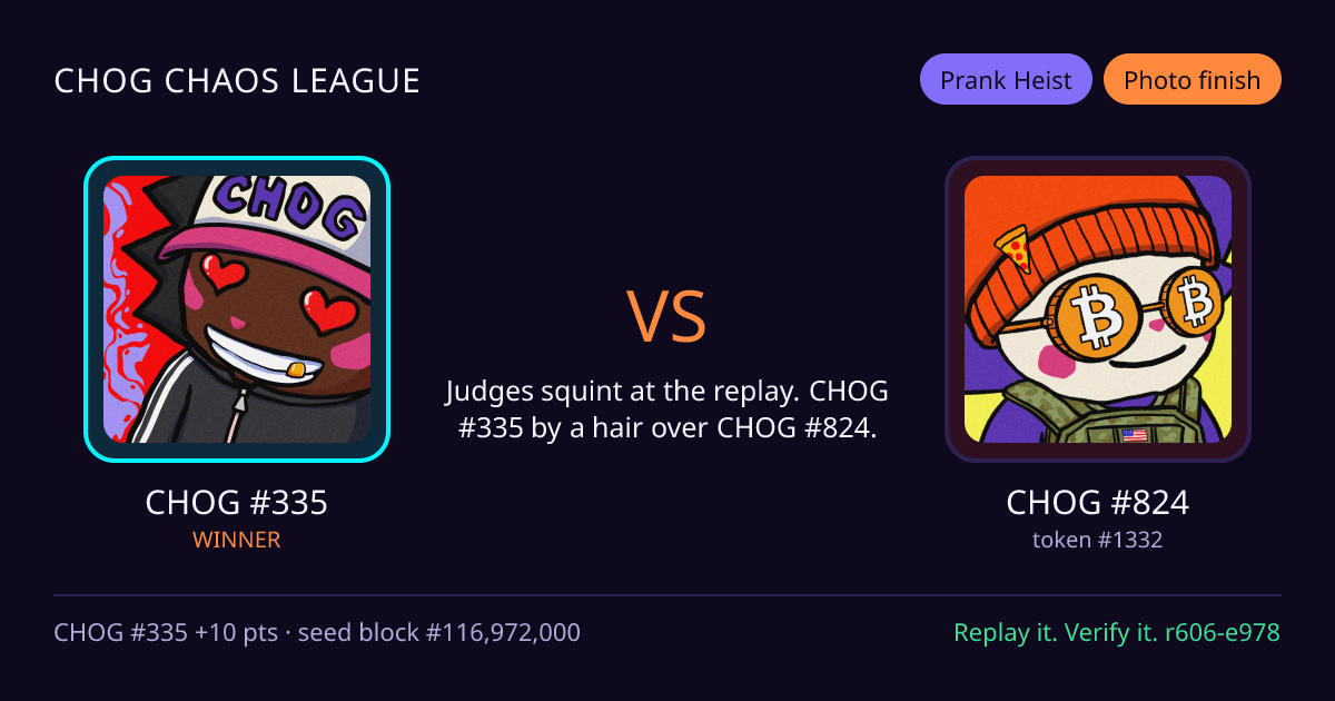 Highlight card: CHOG #335 versus CHOG #824