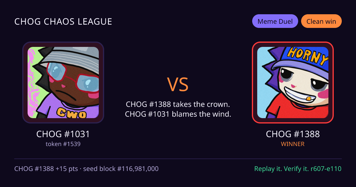 Highlight card: CHOG #1031 versus CHOG #1388