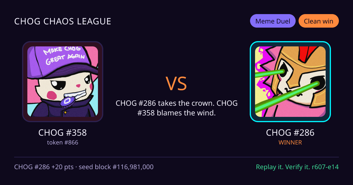 Highlight card: CHOG #358 versus CHOG #286