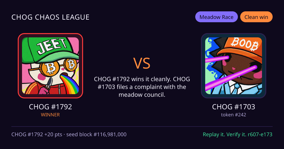 Highlight card: CHOG #1792 versus CHOG #1703