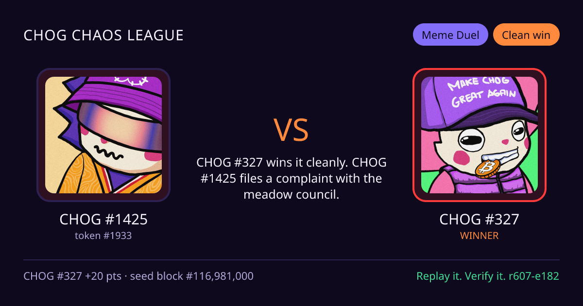 Highlight card: CHOG #1425 versus CHOG #327