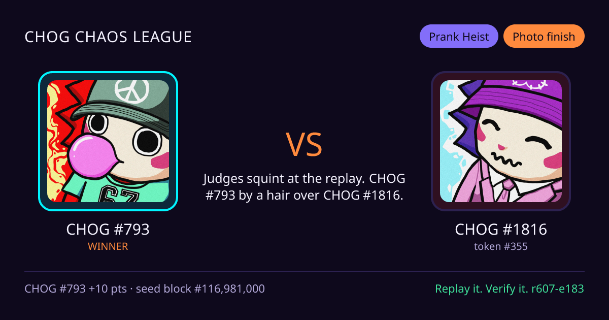 Highlight card: CHOG #793 versus CHOG #1816