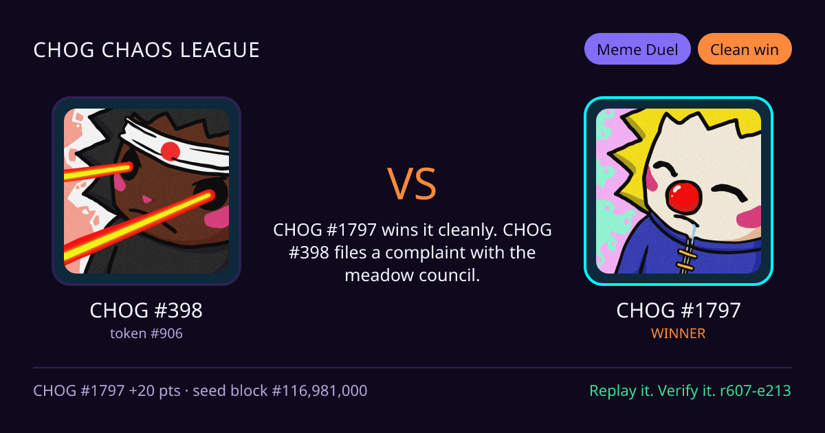 Highlight card: CHOG #398 versus CHOG #1797