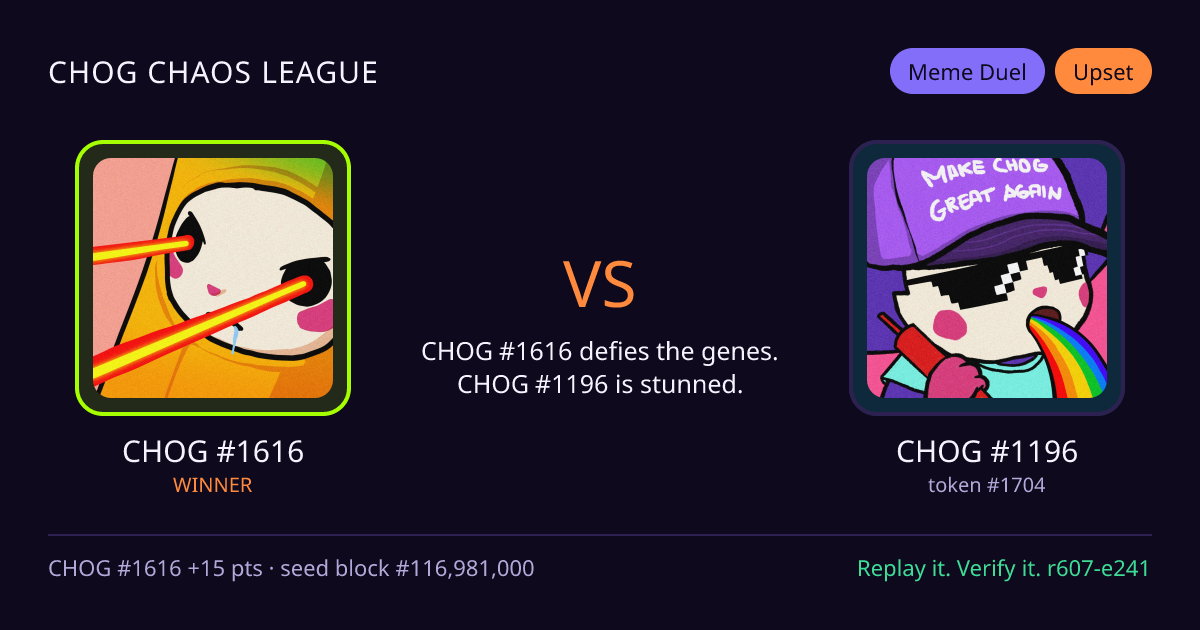 Highlight card: CHOG #1616 versus CHOG #1196