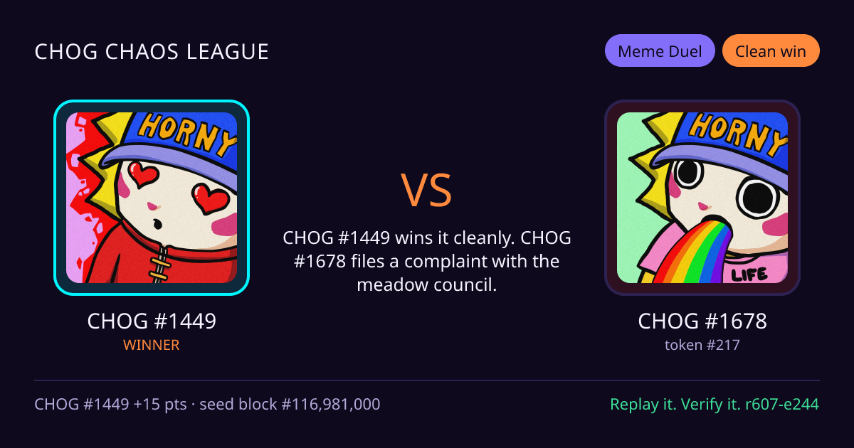 Highlight card: CHOG #1449 versus CHOG #1678