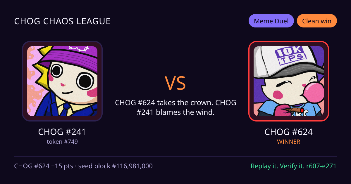Highlight card: CHOG #241 versus CHOG #624