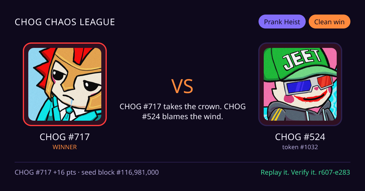 Highlight card: CHOG #717 versus CHOG #524