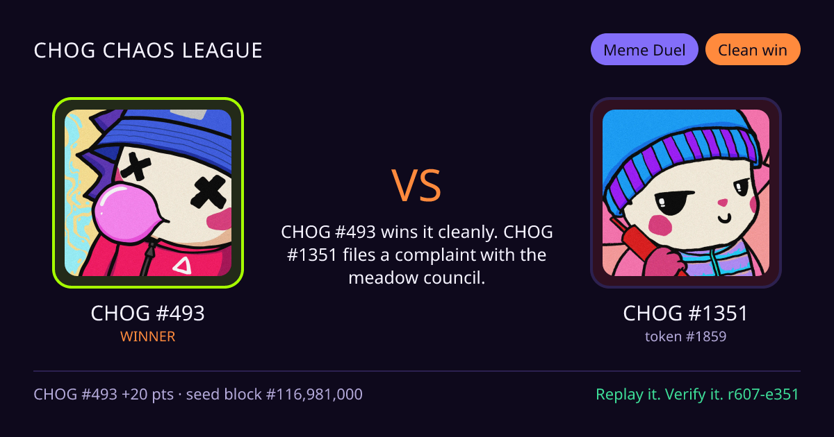 Highlight card: CHOG #493 versus CHOG #1351