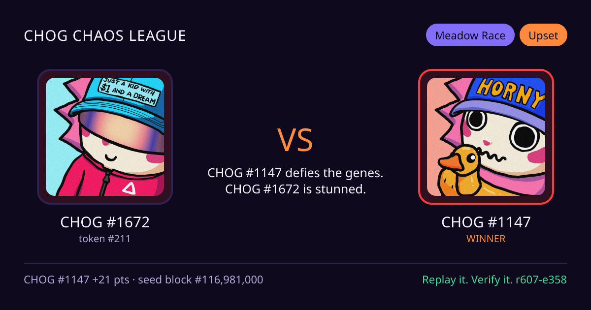 Highlight card: CHOG #1672 versus CHOG #1147