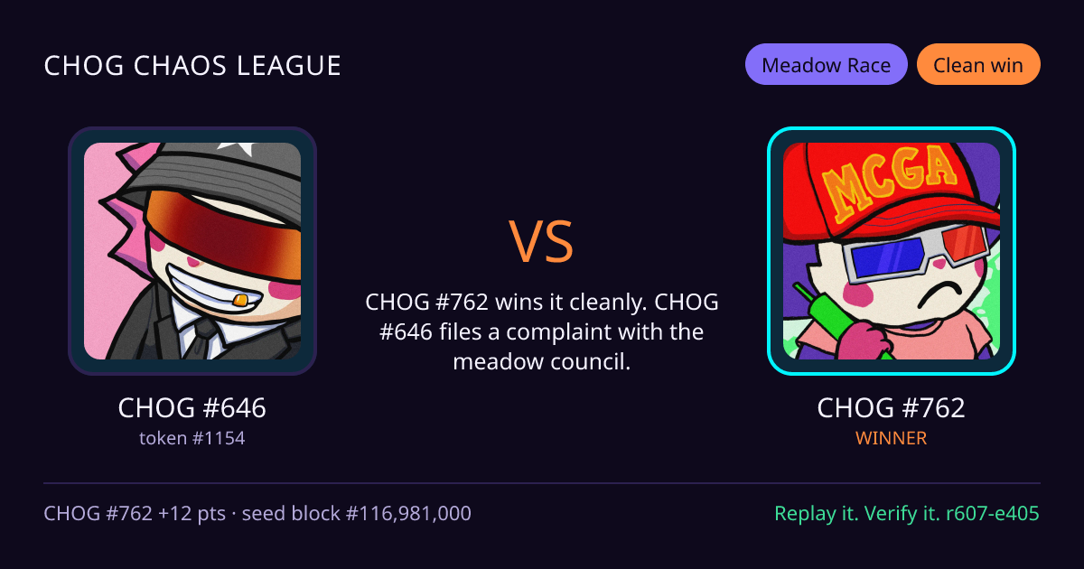 Highlight card: CHOG #646 versus CHOG #762