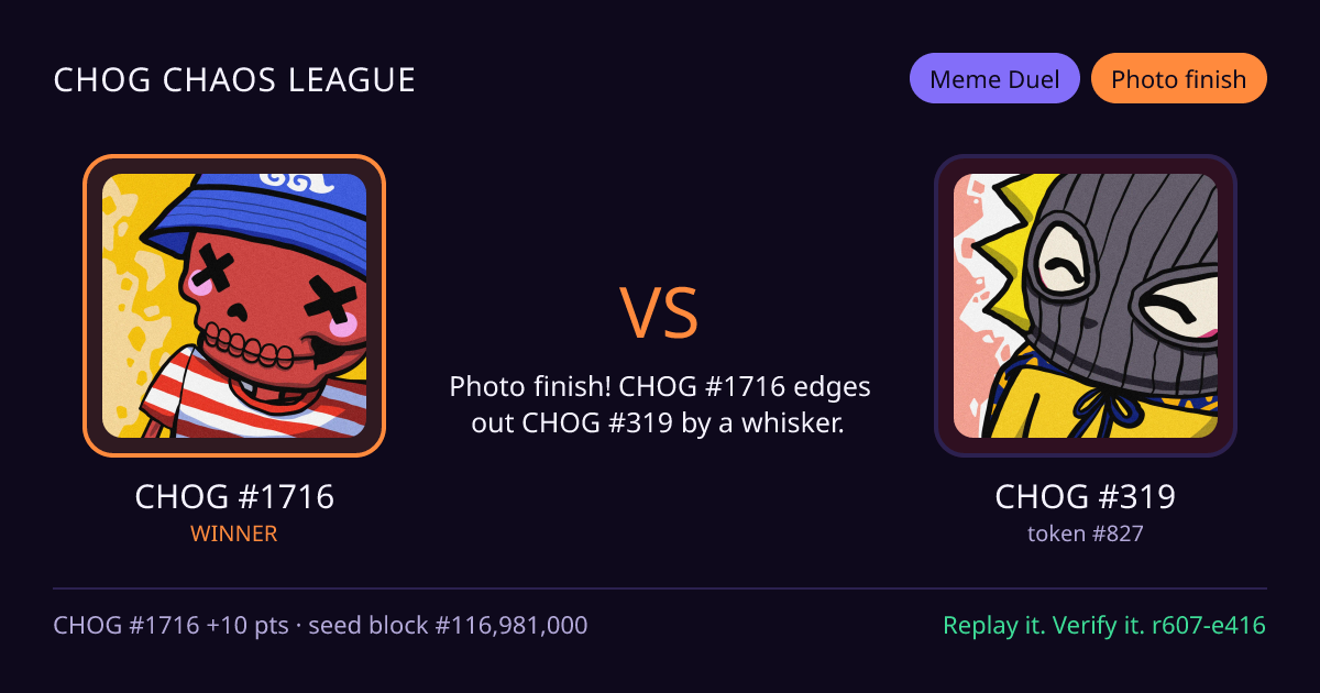 Highlight card: CHOG #1716 versus CHOG #319