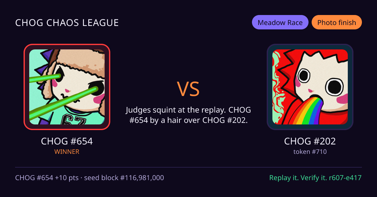 Highlight card: CHOG #654 versus CHOG #202