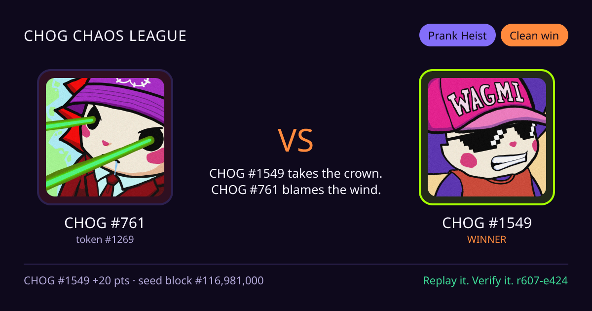 Highlight card: CHOG #761 versus CHOG #1549