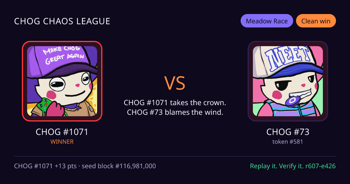 Highlight card: CHOG #1071 versus CHOG #73