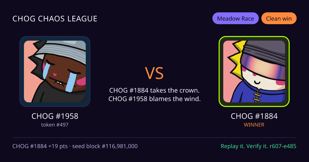 Highlight card: CHOG #1958 versus CHOG #1884