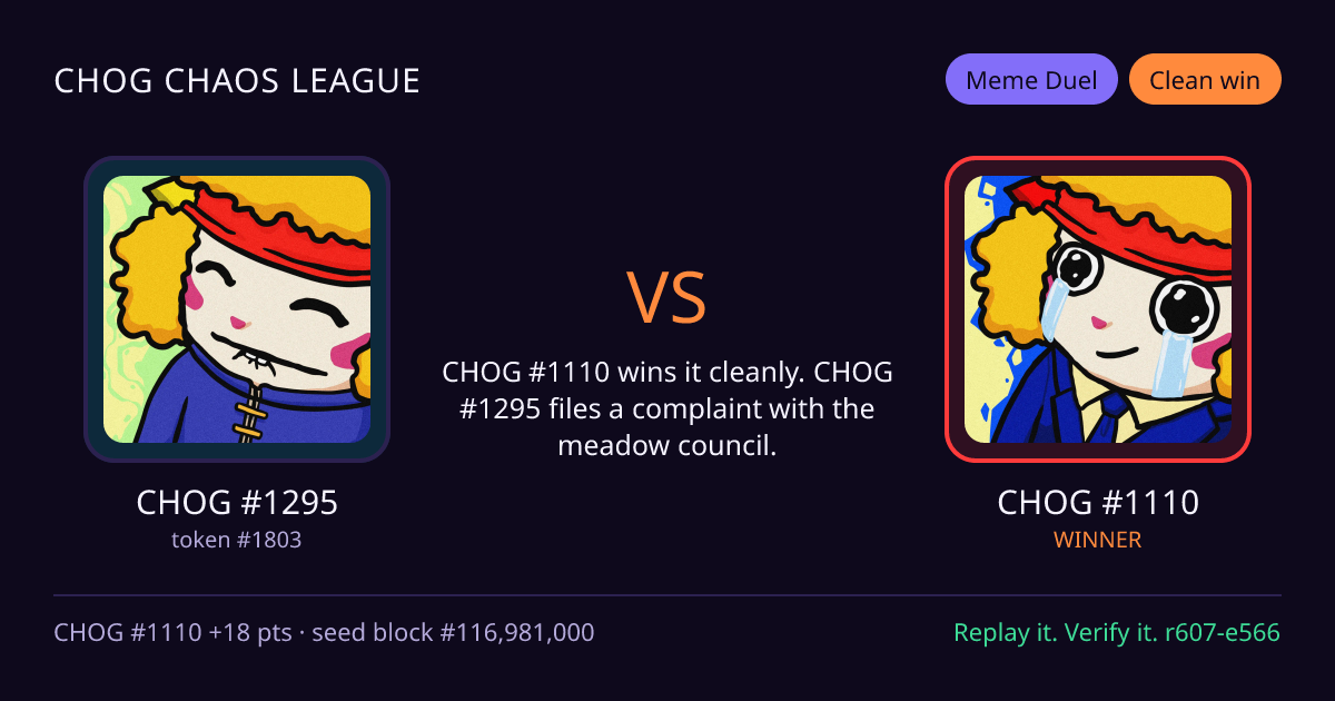 Highlight card: CHOG #1295 versus CHOG #1110