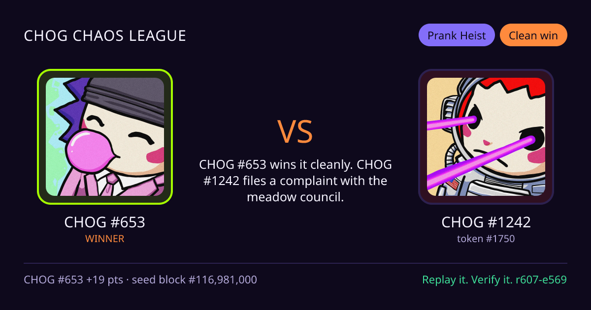 Highlight card: CHOG #653 versus CHOG #1242