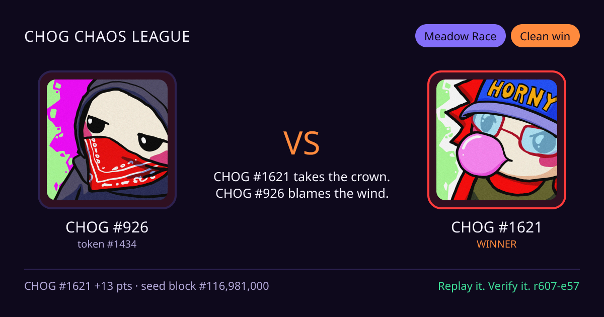 Highlight card: CHOG #926 versus CHOG #1621