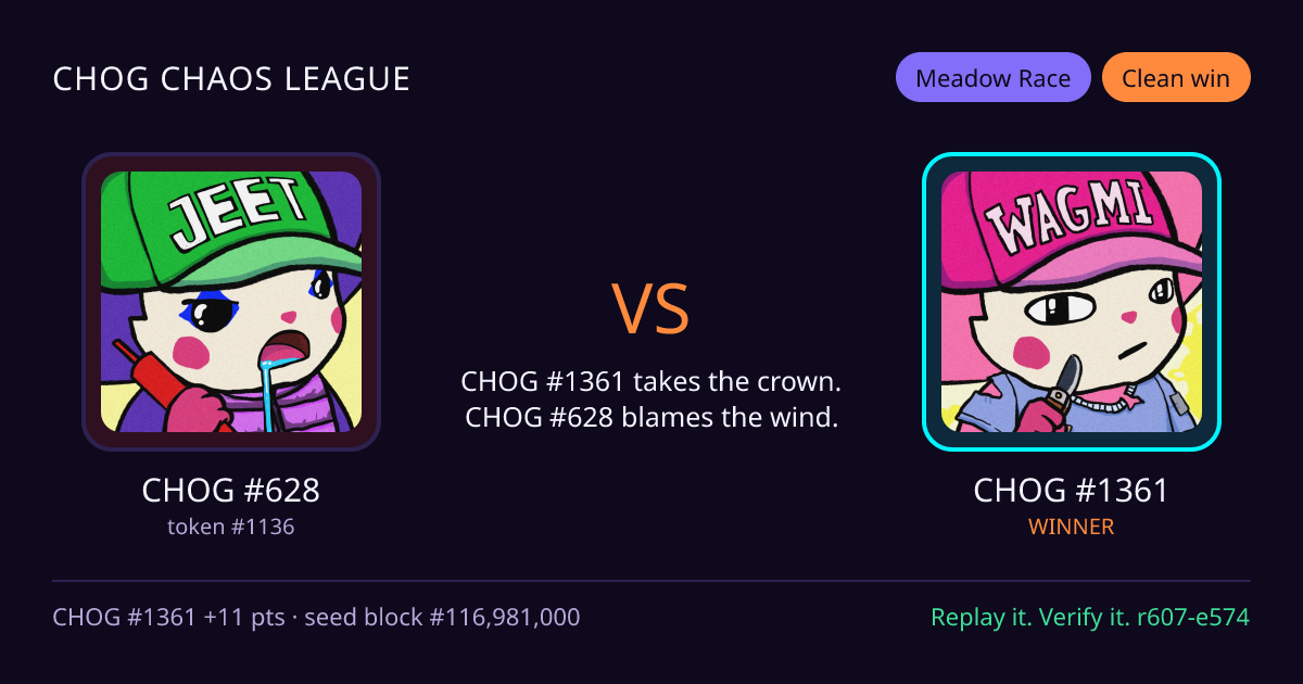 Highlight card: CHOG #628 versus CHOG #1361