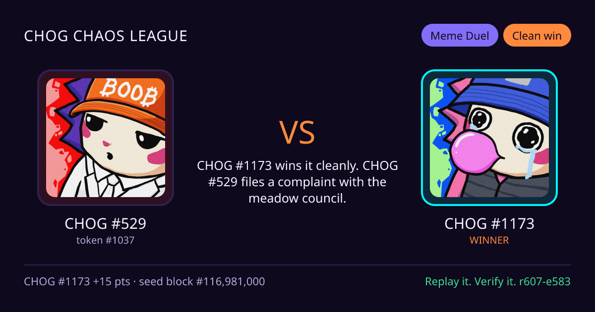 Highlight card: CHOG #529 versus CHOG #1173
