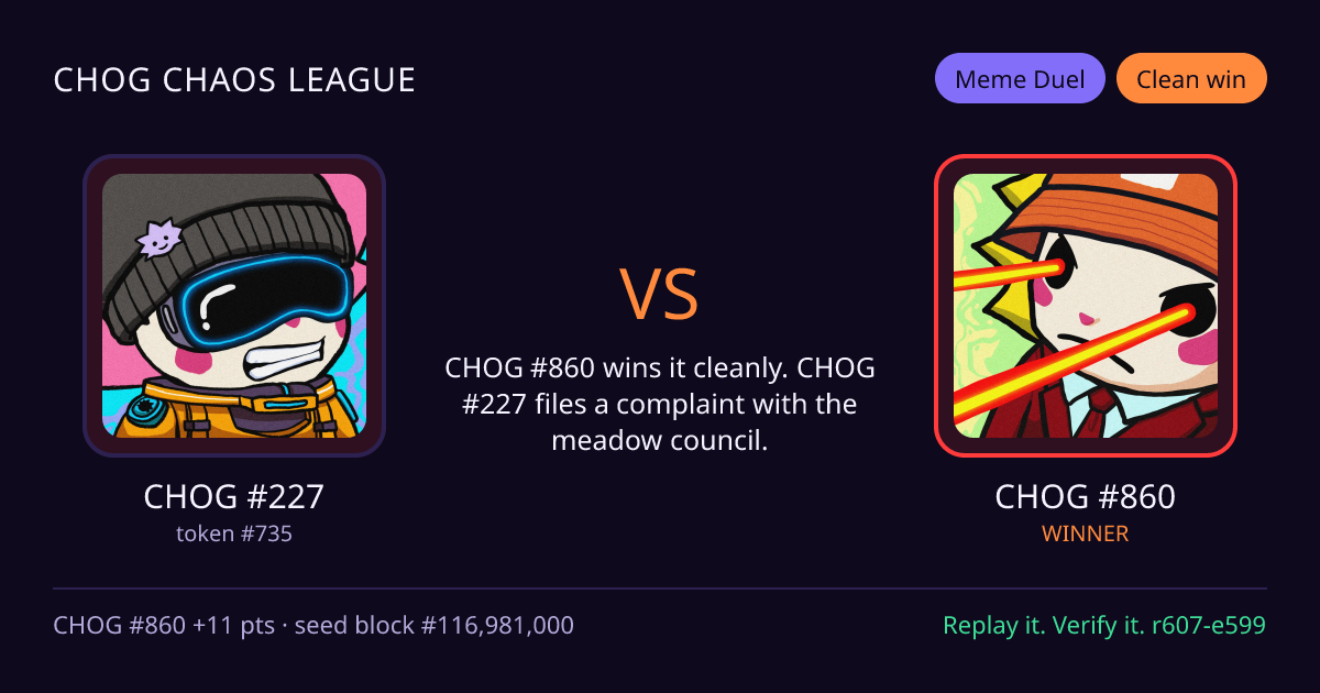 Highlight card: CHOG #227 versus CHOG #860