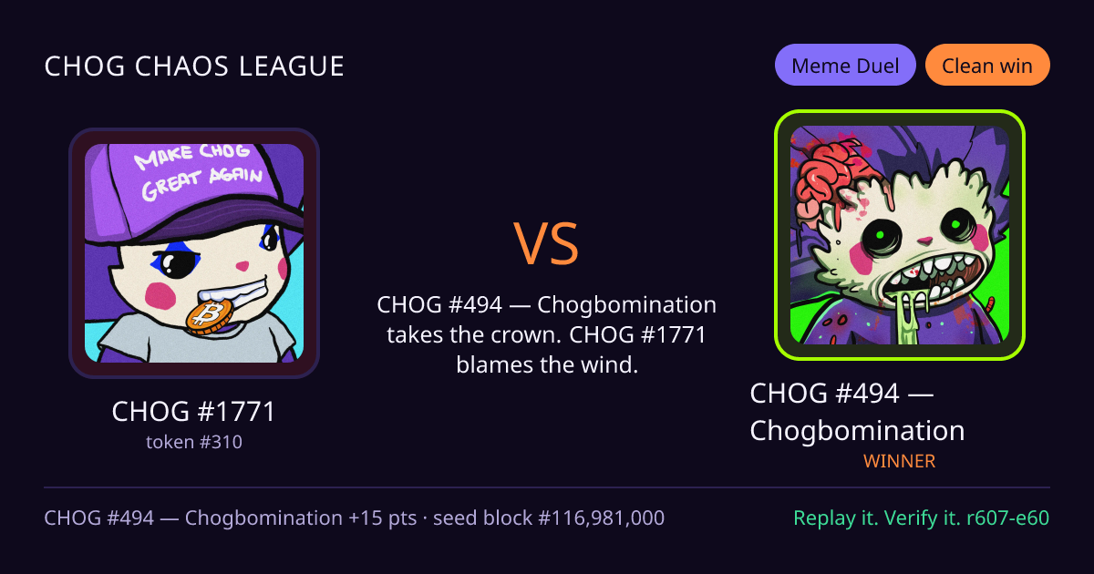 Highlight card: CHOG #1771 versus CHOG #494 — Chogbomination
