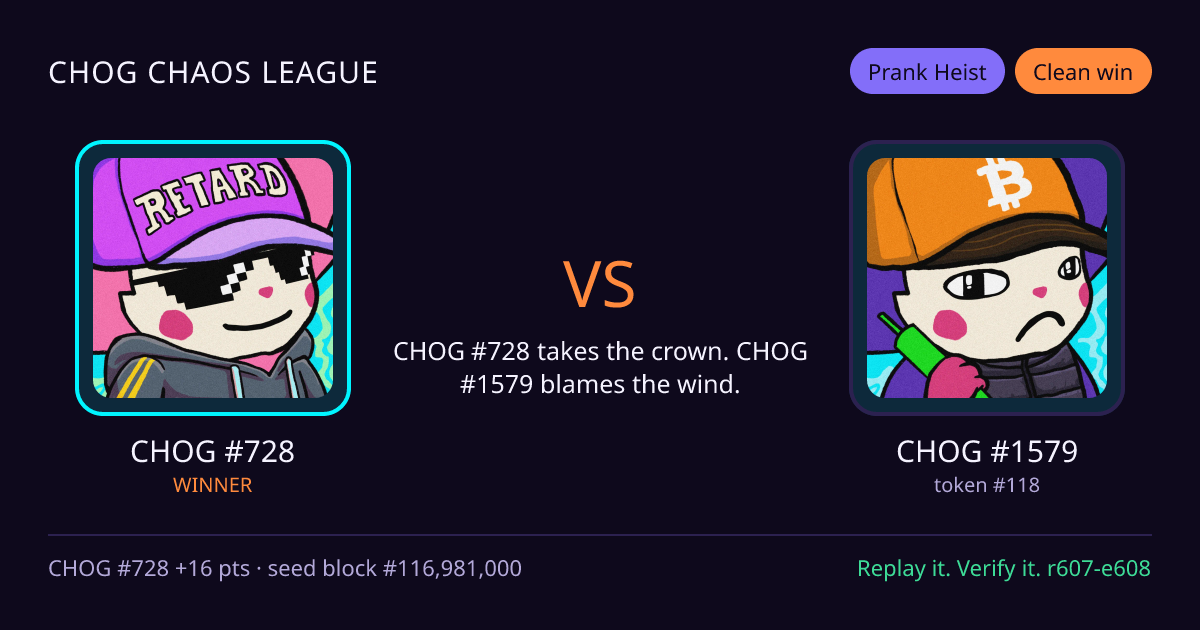 Highlight card: CHOG #728 versus CHOG #1579