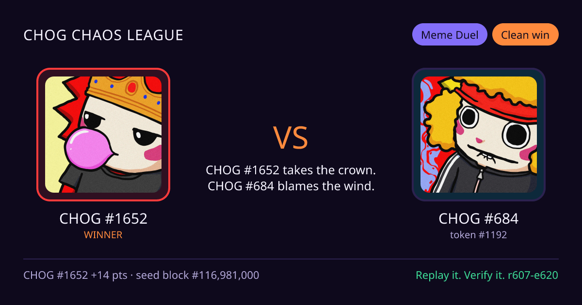 Highlight card: CHOG #1652 versus CHOG #684