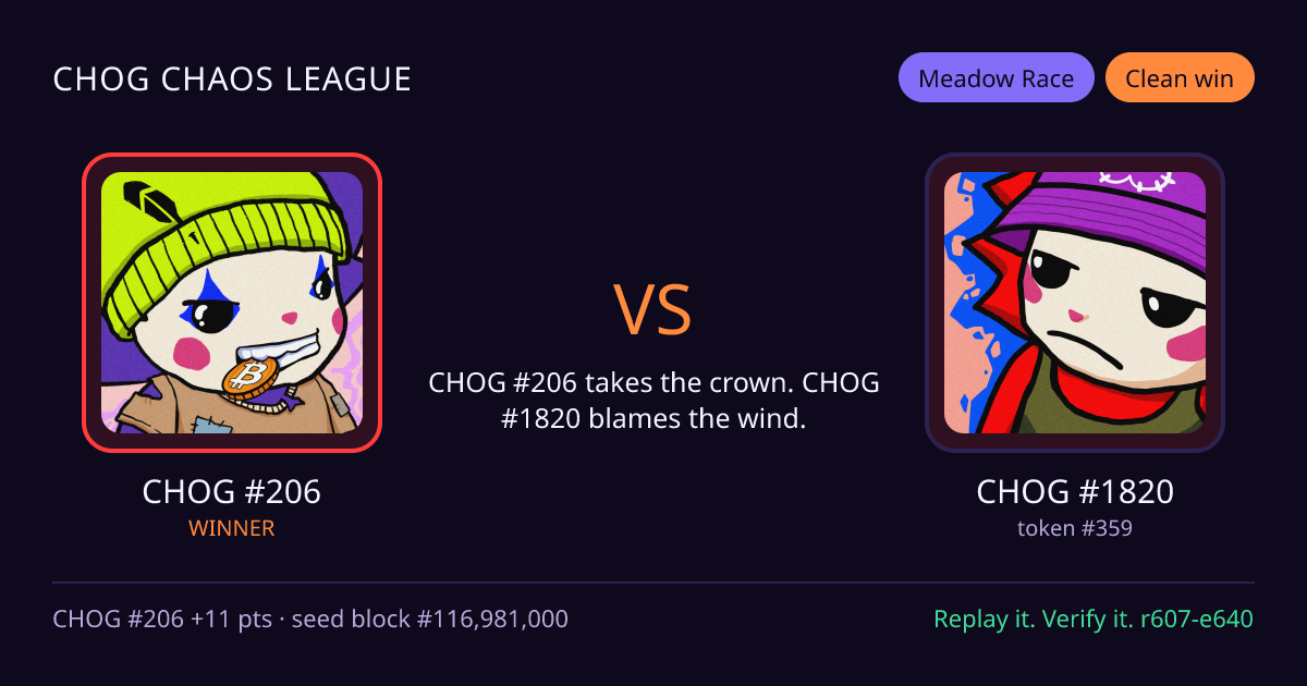 Highlight card: CHOG #206 versus CHOG #1820