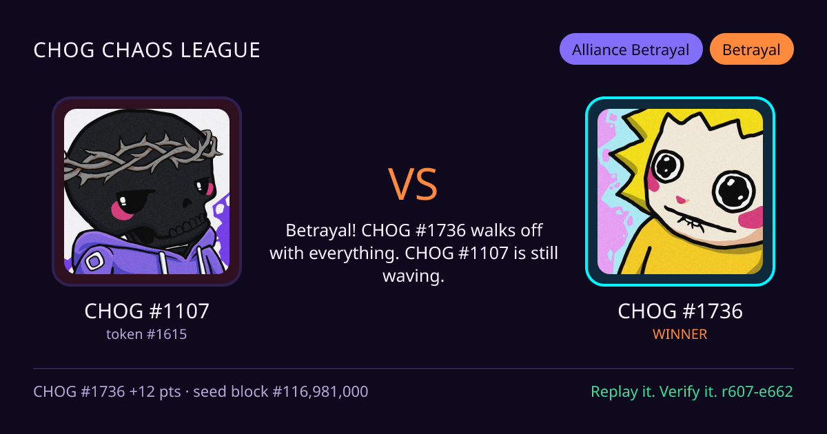 Highlight card: CHOG #1107 versus CHOG #1736