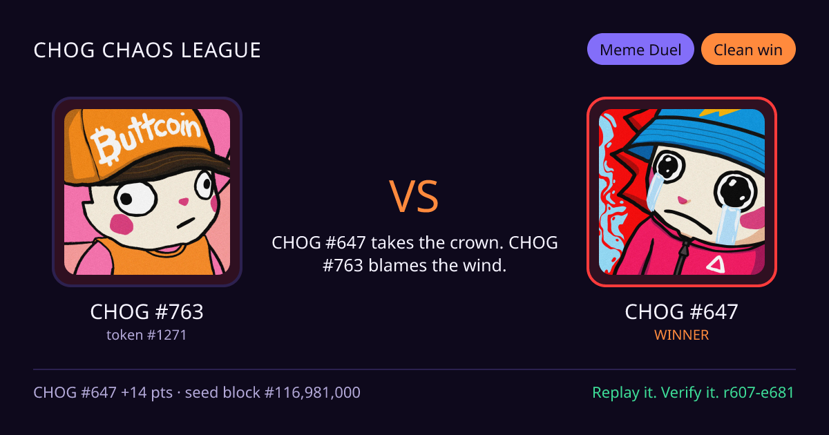 Highlight card: CHOG #763 versus CHOG #647