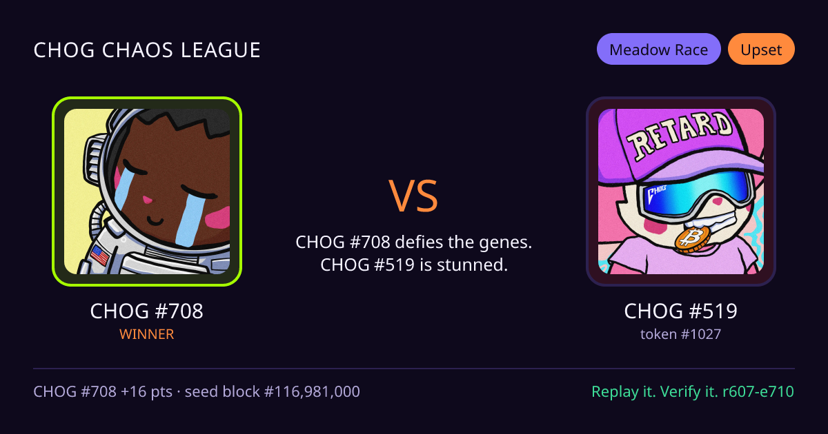 Highlight card: CHOG #708 versus CHOG #519