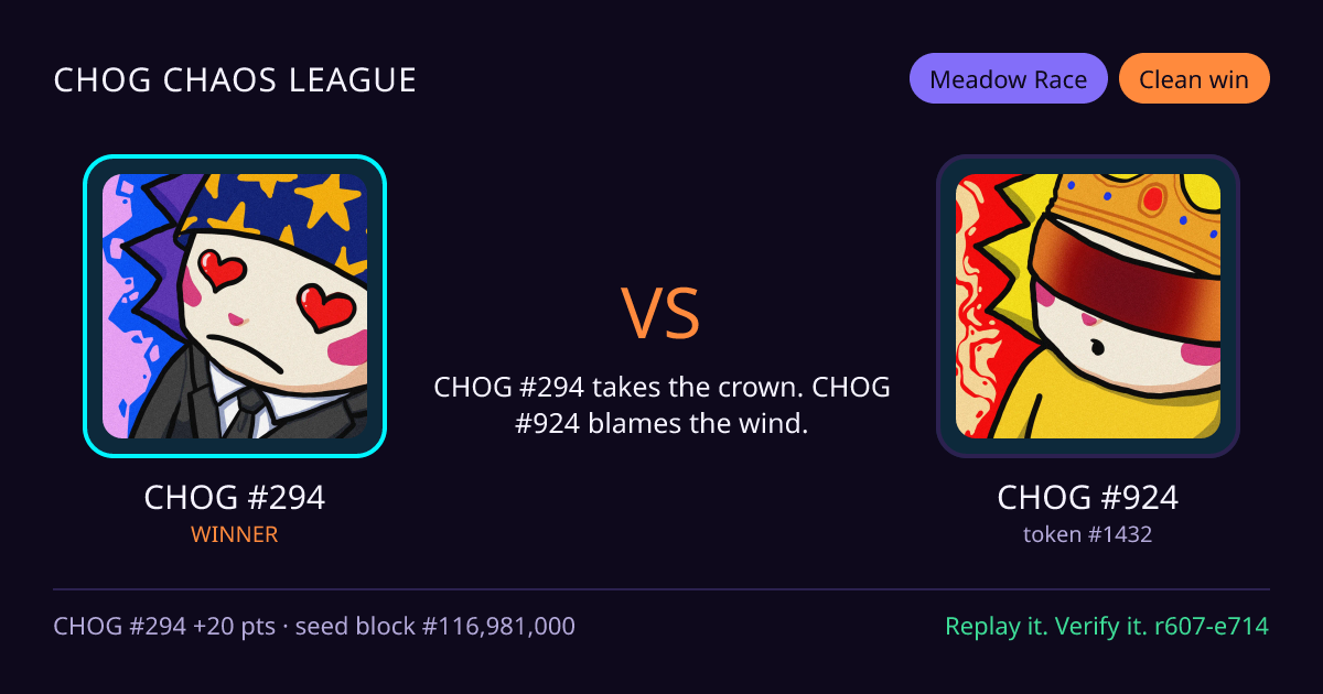 Highlight card: CHOG #294 versus CHOG #924