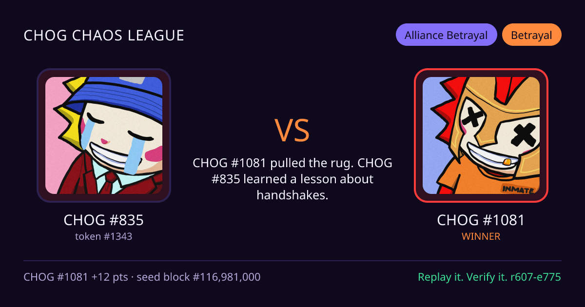 Highlight card: CHOG #835 versus CHOG #1081