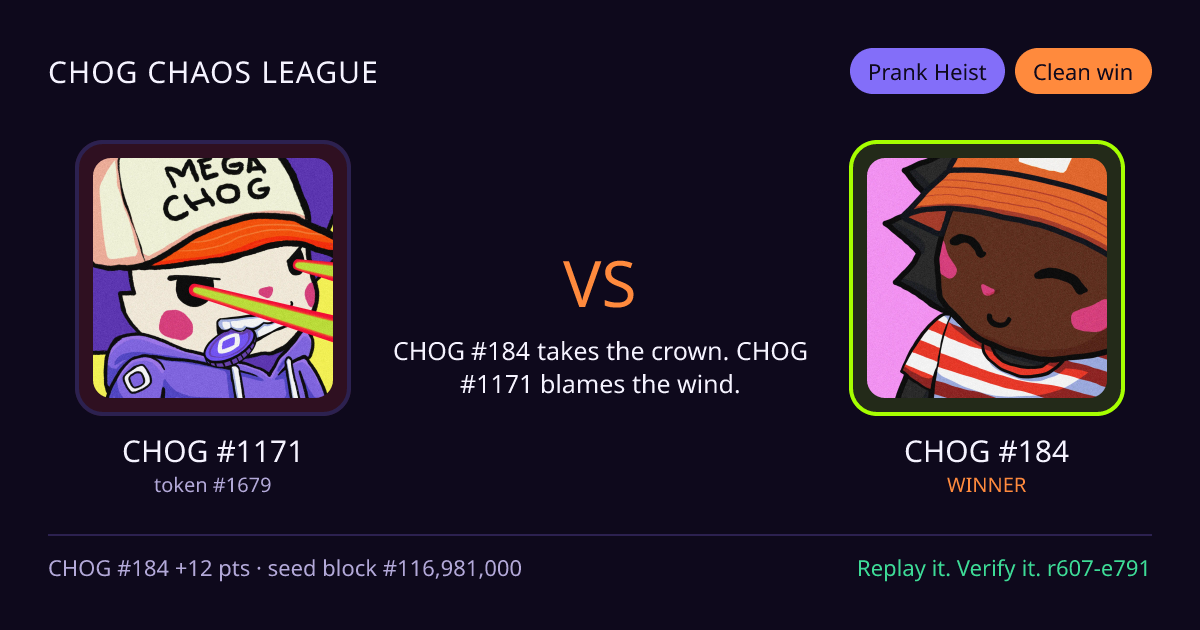 Highlight card: CHOG #1171 versus CHOG #184