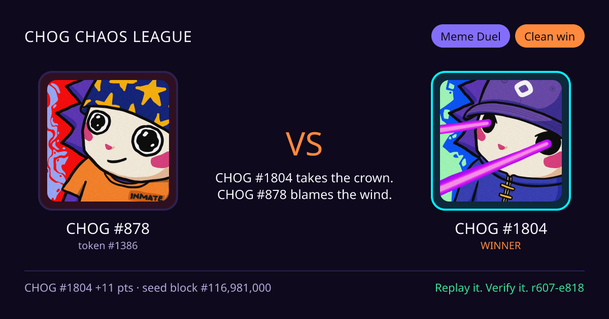 Highlight card: CHOG #878 versus CHOG #1804