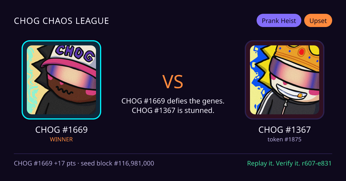 Highlight card: CHOG #1669 versus CHOG #1367
