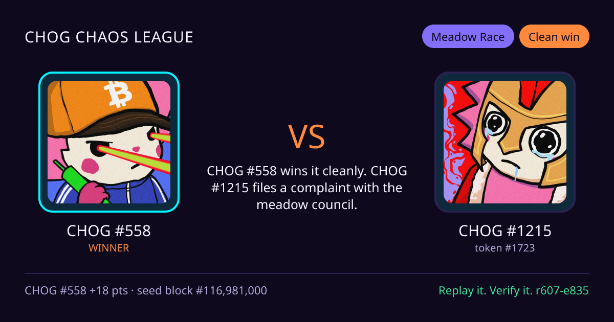 Highlight card: CHOG #558 versus CHOG #1215